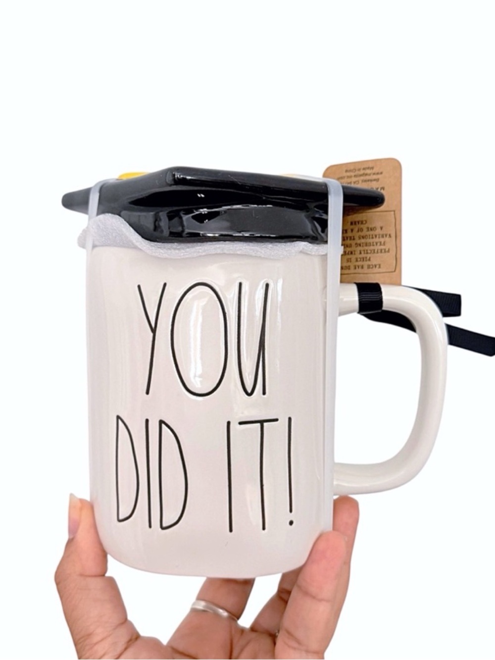 Rae Dunn YOU DID IT! Graduation White Cap and Gown Ceramic Mug with Lid